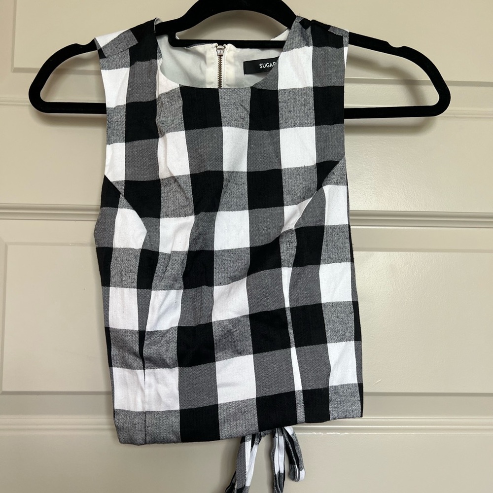Sugar + Lips Checkered Buffalo Plaid Crop Top- M
